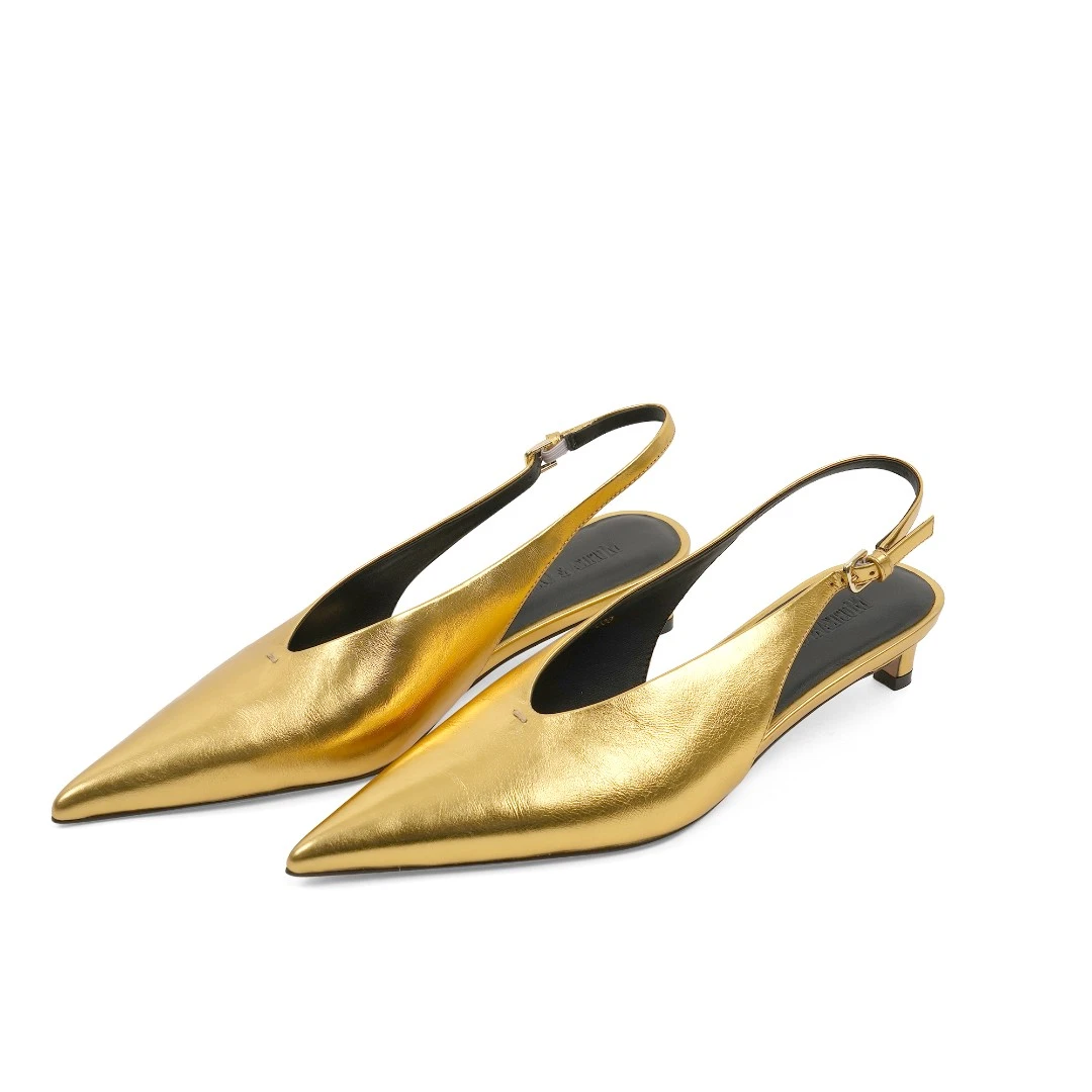 MUSIKA 夏季新品女士凉鞋气质皮革尖头轻奢时尚低跟鞋