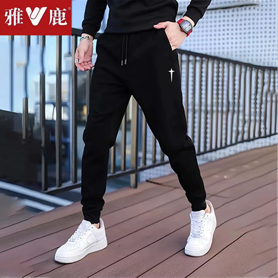 雅鹿运动裤男士春秋纯棉休闲长裤宽松韩版潮流百搭修身束脚卫裤