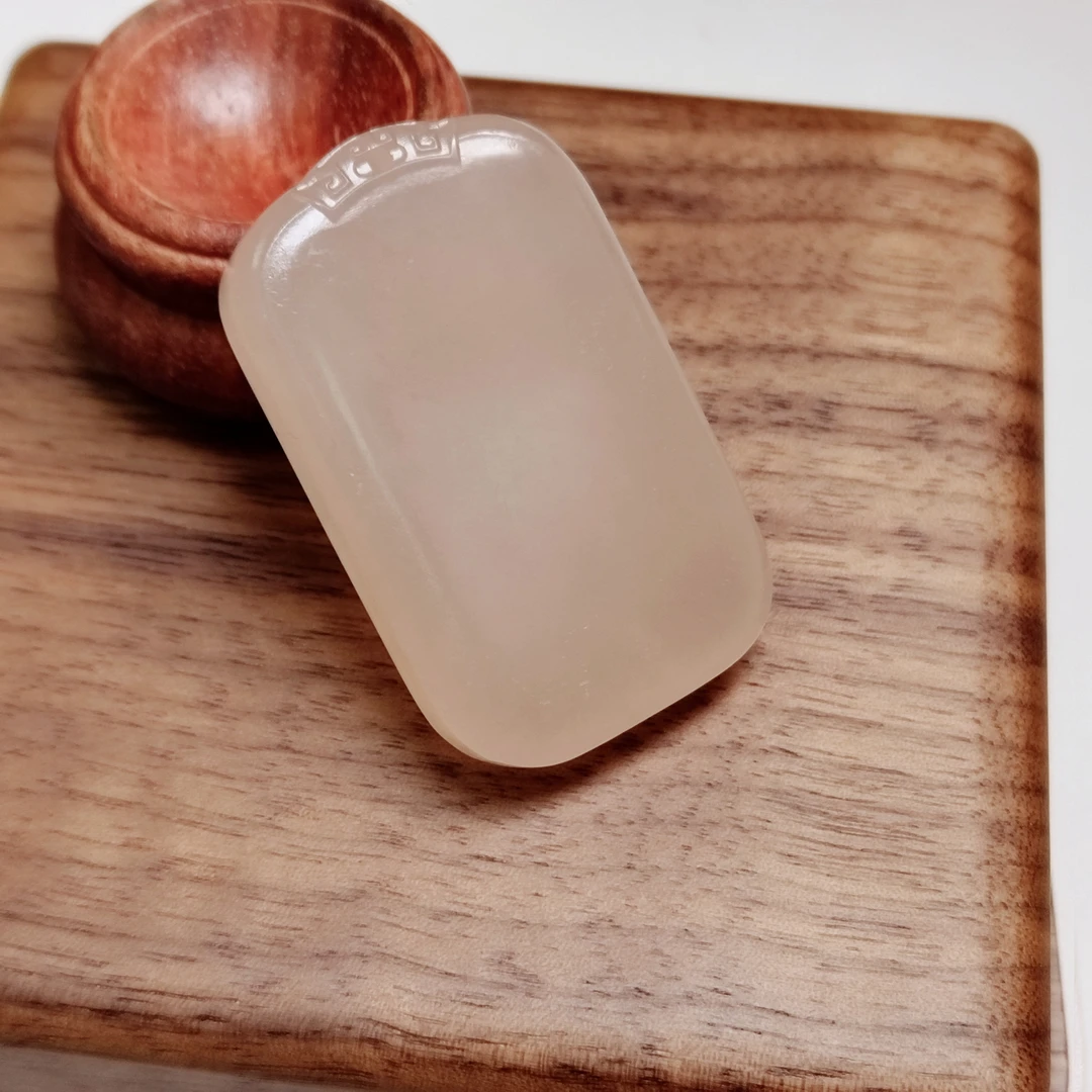 【侯总甄选】无事牌把件玉石公立体双面藕粉把玩件手玩件吊坠-108