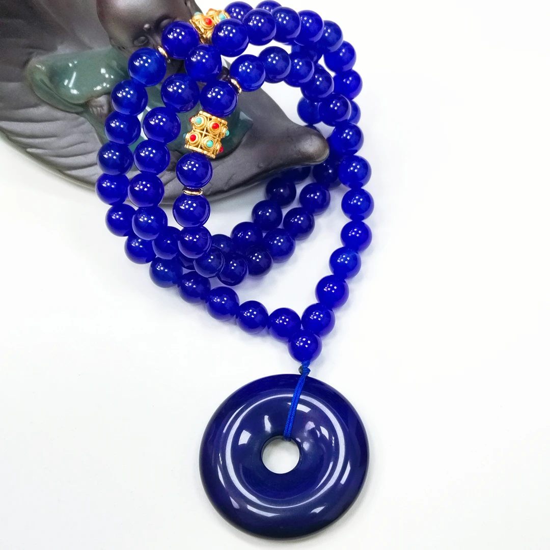 【侯总甄选】盛世典藏青金蓝蓝色妖姬高档珠宝项链玉佩