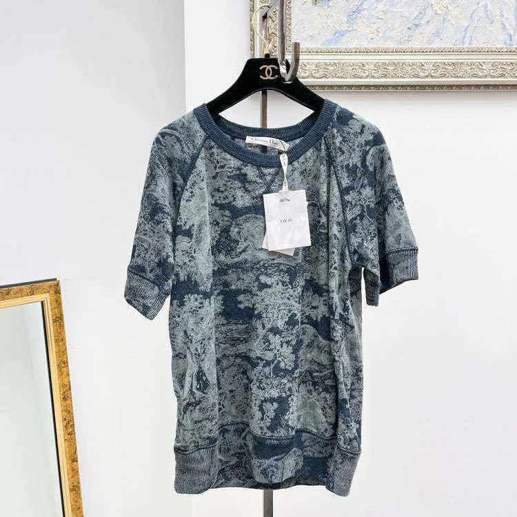 99新 Dior/迪奥 34码 藏蓝色拼灰色 短袖 上衣