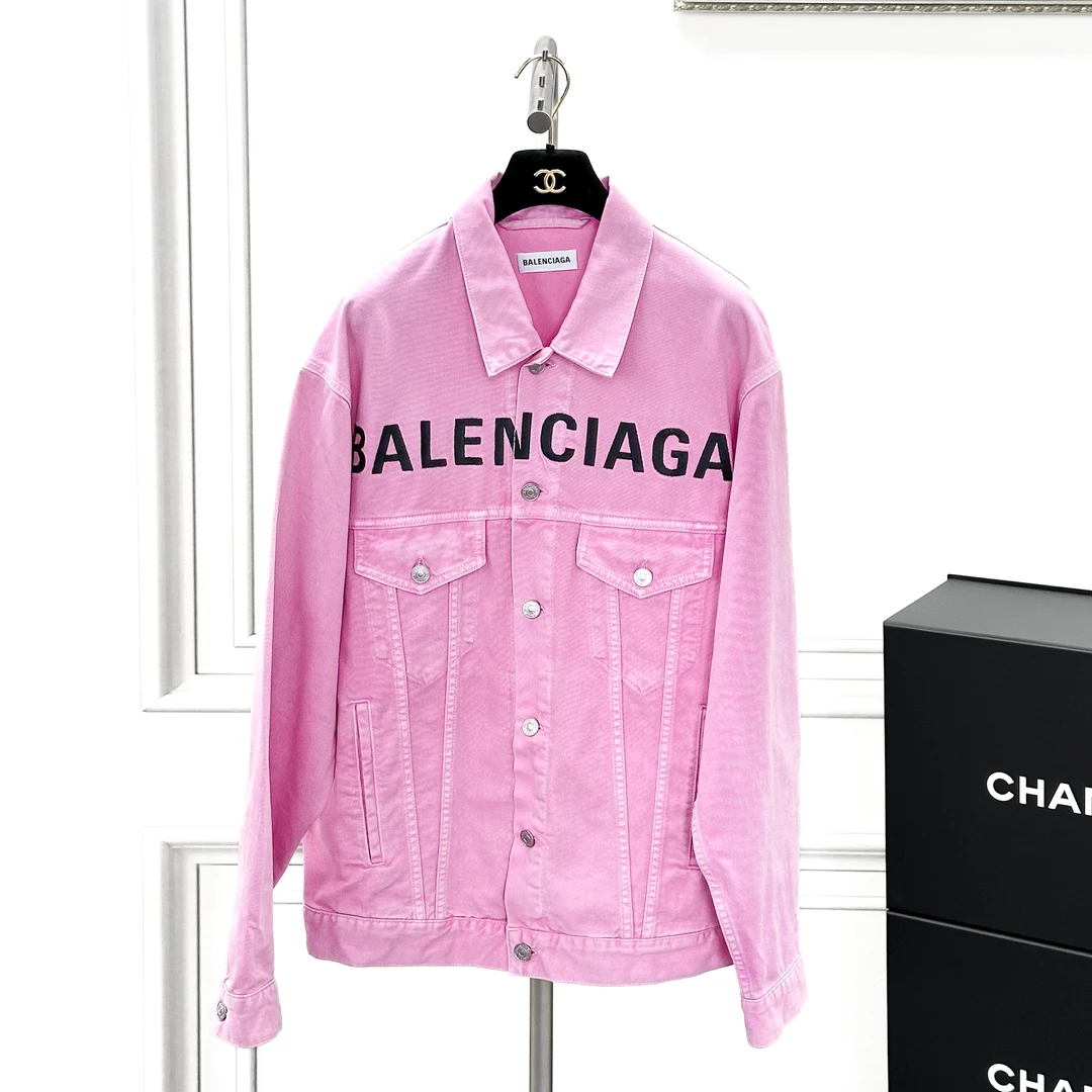 99新 Balenciaga/巴黎世家 34码 粉色 字母 长袖 牛仔外套