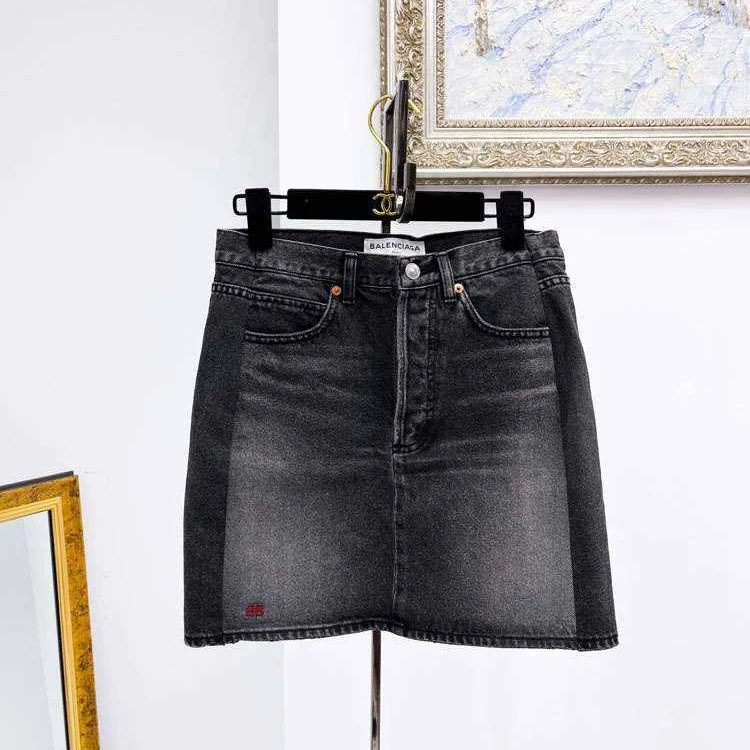 99新 Balenciaga/巴黎世家  34码 深灰色 牛仔 半身裙