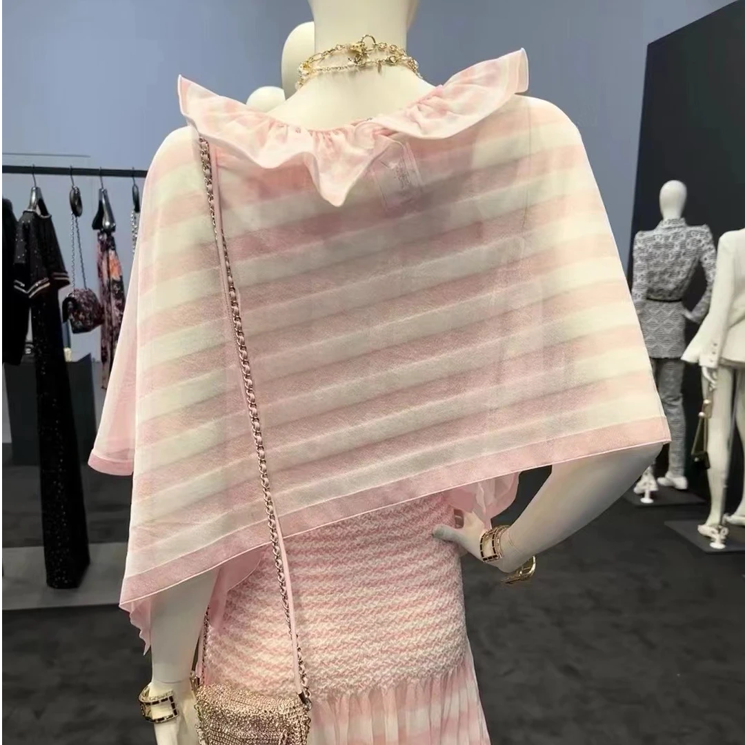 99新 Chanel/香奈儿 34码 24P粉白条纹罩衫,斗篷,上衣