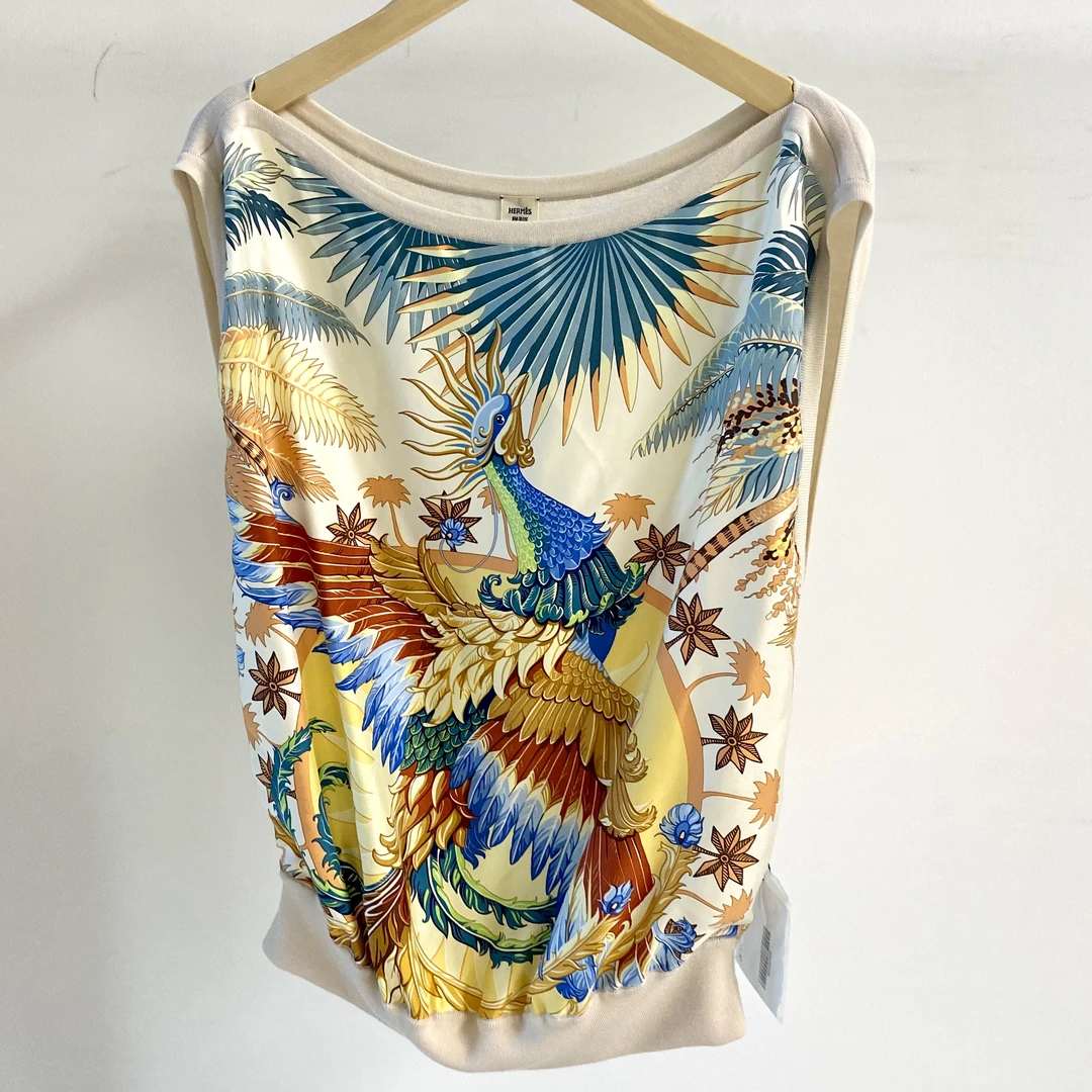 99新 Hermes/爱马仕 36码 卡其色 凤凰图案 无袖 针织 上衣