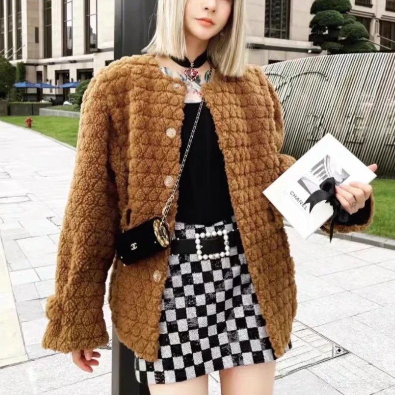 99新 Chanel/香奈儿 36码21A城堡系列驼色皮毛一体外套