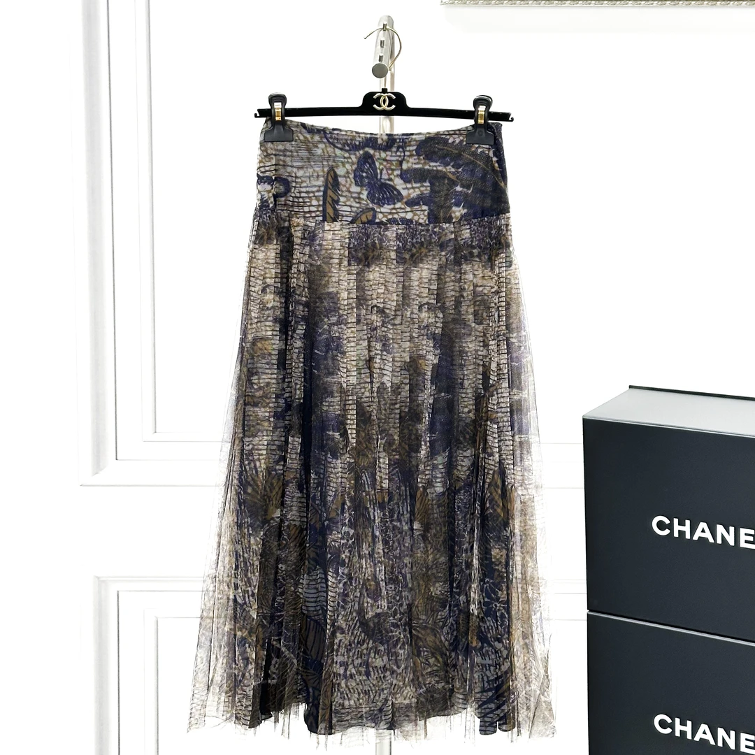 99新 DIOR/迪奥 F38码花纱百褶纱裙半身裙