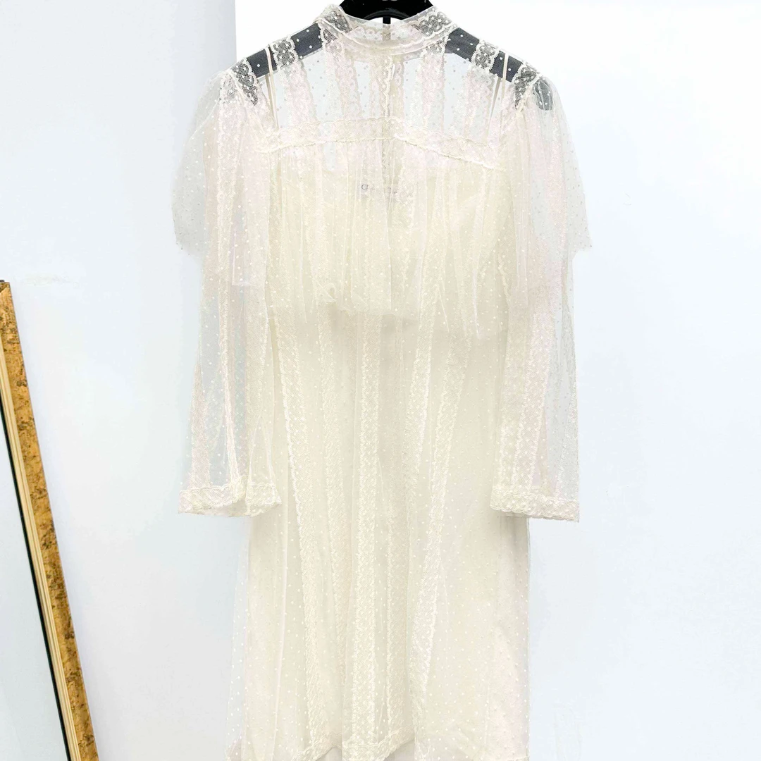 99新 Dior/迪奥 34码蕾丝荷叶领长袖连衣裙