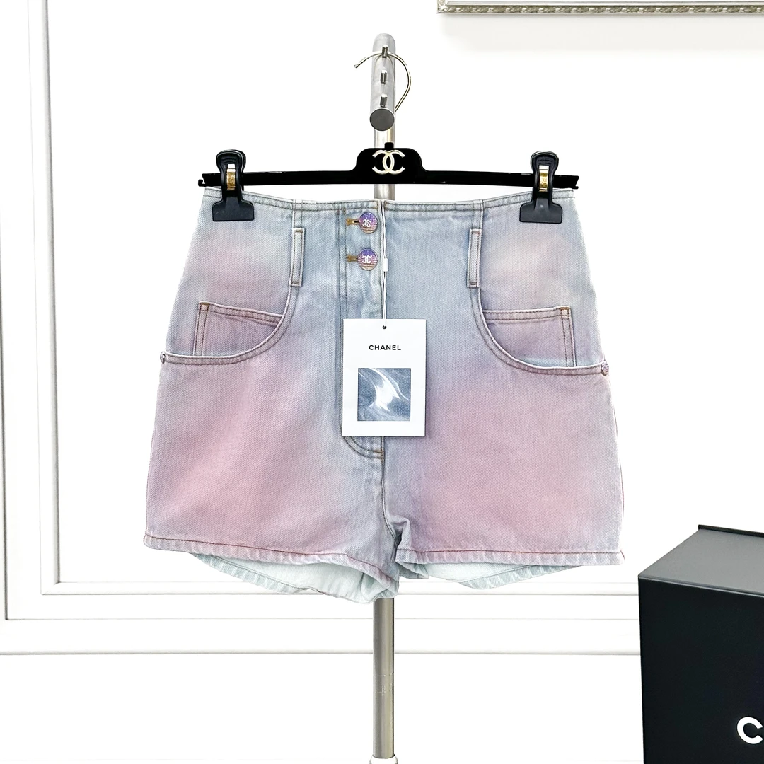 99新 Chanel/香奈儿 38码 24C早春度假粉色晕染牛仔短裤