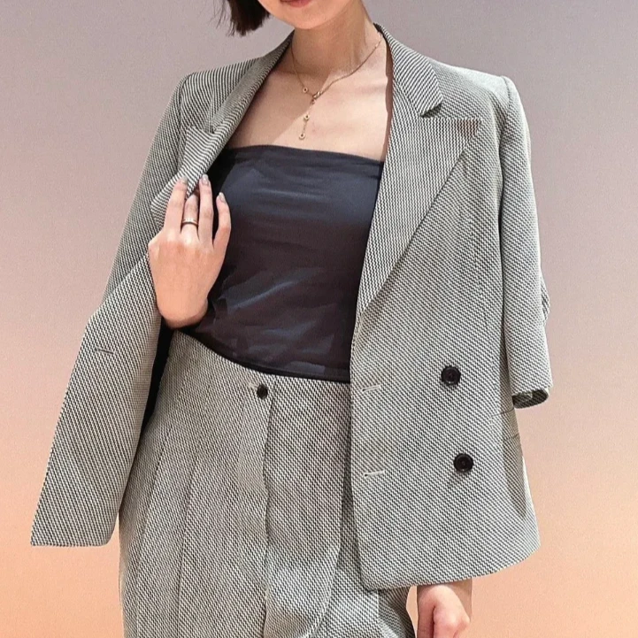 99新 LouisVuitton/路易威登 36码灰白色翻领中袖西装外套