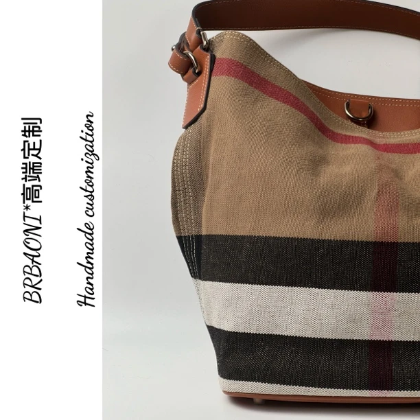 B37  经典休闲黄麻配牛皮水桶包大号XX