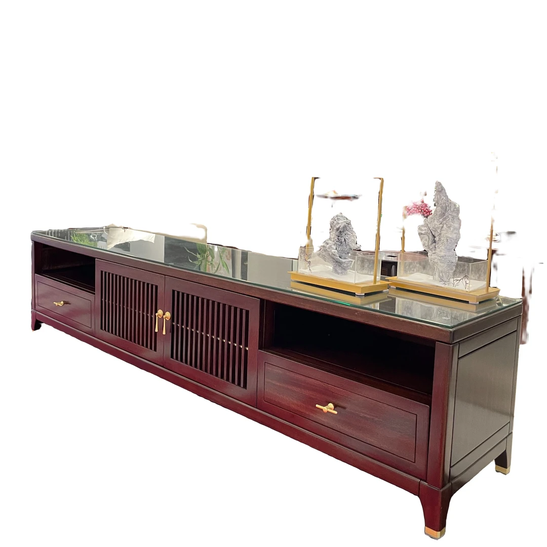 柏臻新中式全实木电视柜乌金木地柜客厅视听柜轻奢家用电视柜组合