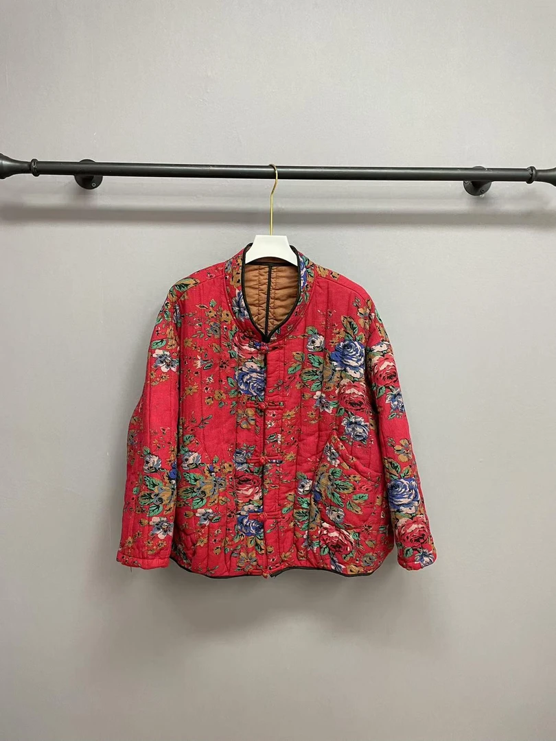 2024新款复古盘扣东北大花加厚保暖加棉棉袄-219