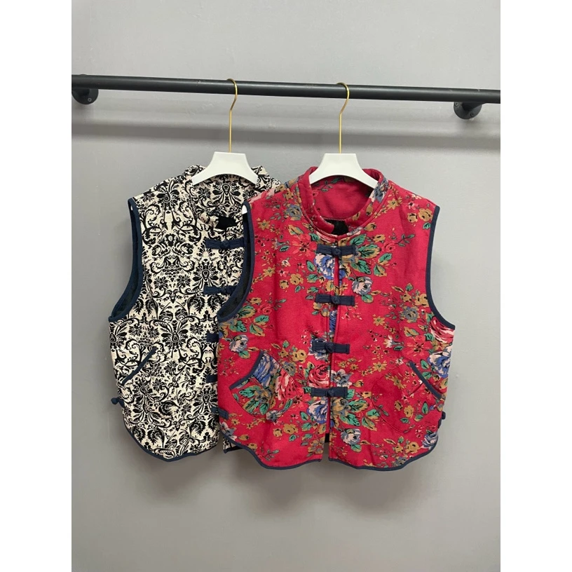 2024新款东北大花加绒盘扣马甲新中式外穿洋气马甲复古洋气 -176