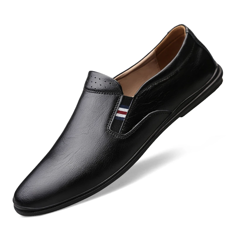 夏季男鞋新款休闲皮鞋男软皮软底百搭时尚男士一脚蹬真皮透气潮鞋