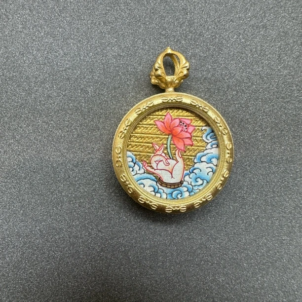 佛手莲花2.0圆手绘唐卡