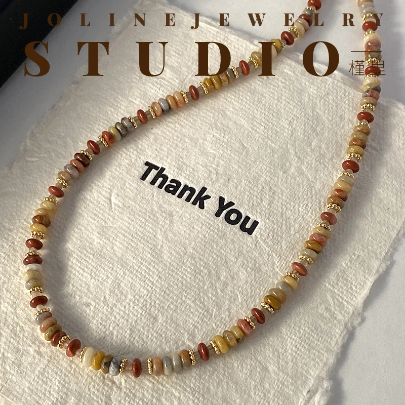 槿里 钛钢项链 「 半糖摩卡」法式美拉德串珠项链锁骨链小众高级感