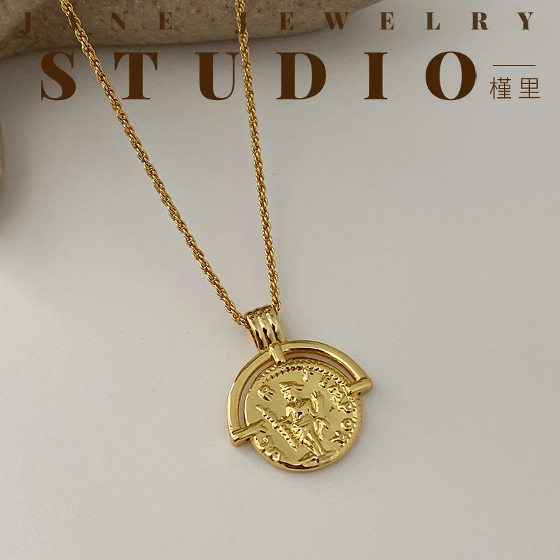 法式弧形硬币项链复古高级感小众锁骨链叠戴素款坠链毛衣链
