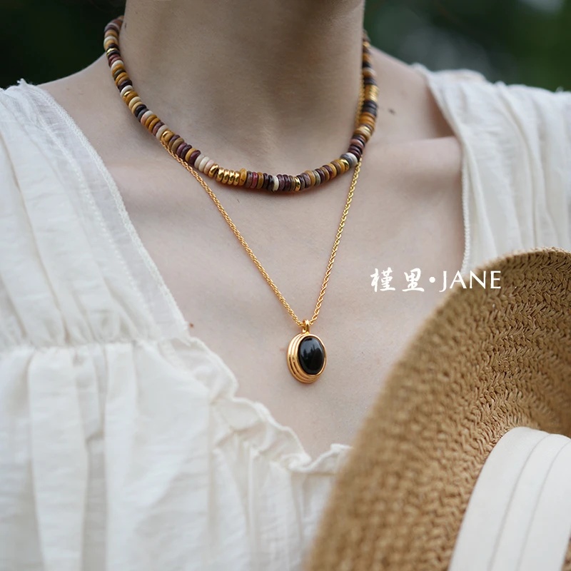 新中式彩色项链链子叠戴高端上档次不掉色项链配饰