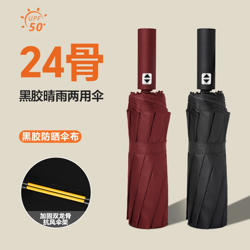 水彩小景全自动黑胶晴雨两用防晒伞大号雨伞防紫外线防风加厚加大