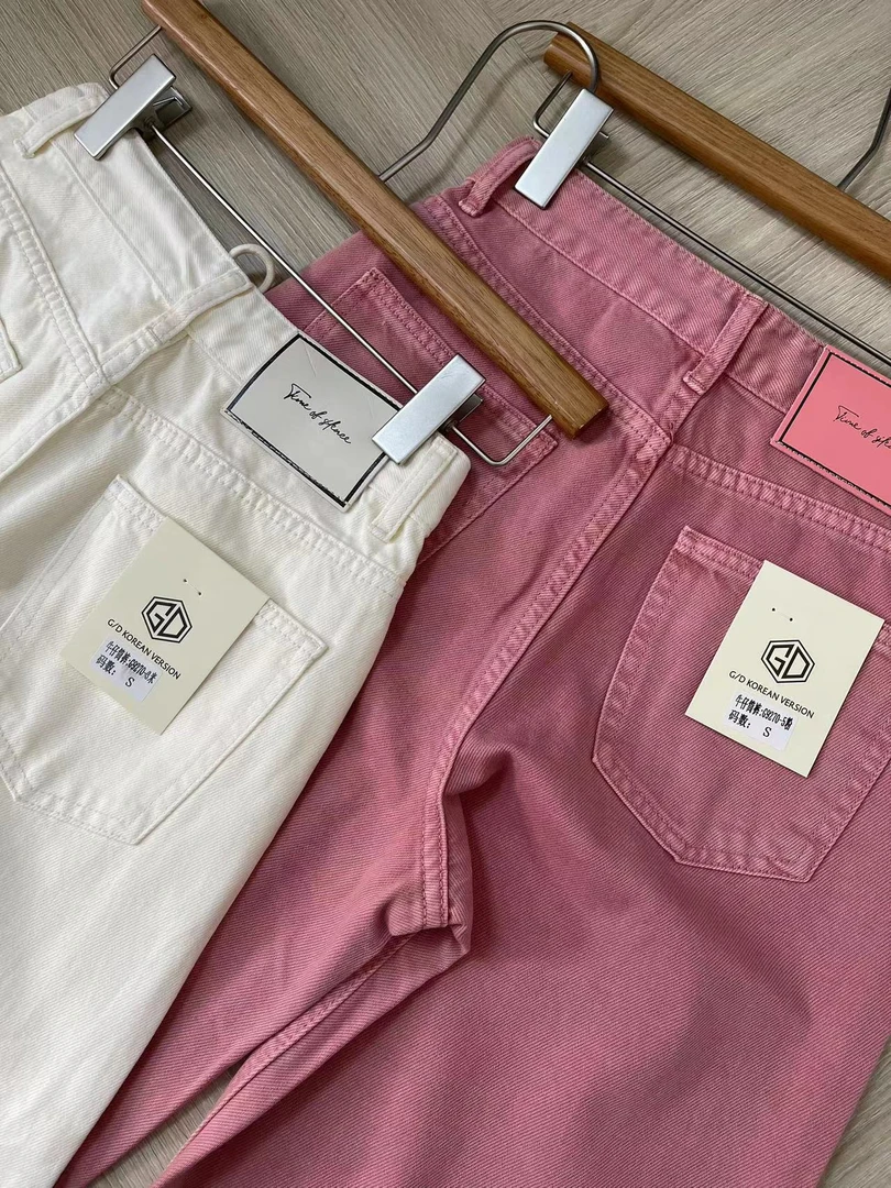 GD#9270#四季款 无弹 高腰直筒翻边牛仔裤女