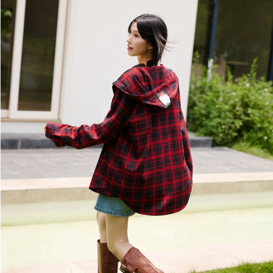 mithworld/沵媞原创复古格纹连帽休闲外套时尚洋气格子