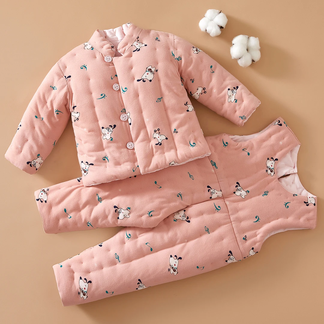 宝宝纯棉花手工棉袄背带裤套装儿童冬季居家外穿加厚保暖内穿冬