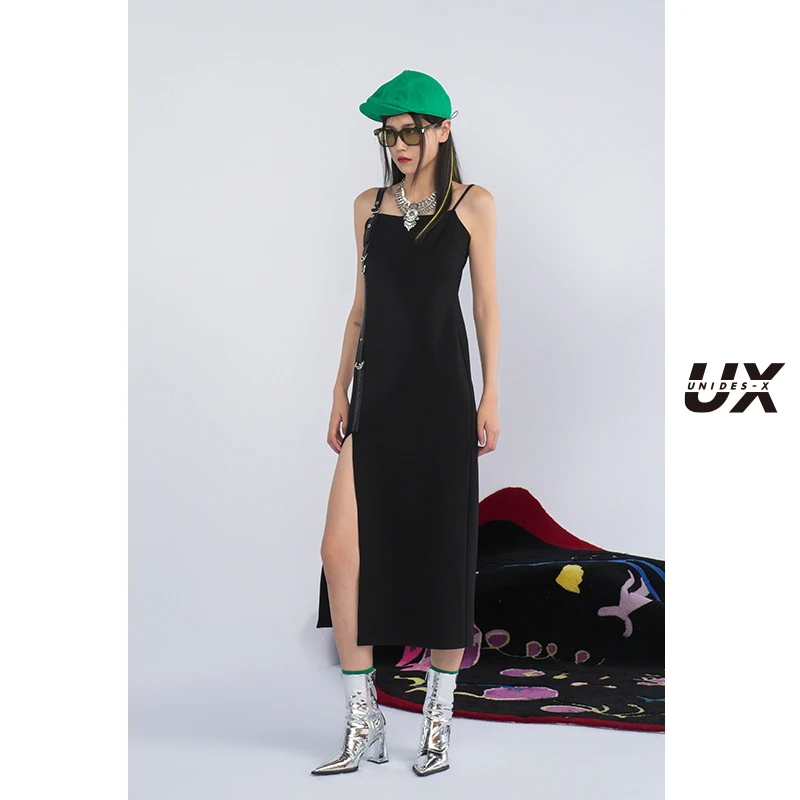 UX2025春季新款装饰扣吊带连衣裙