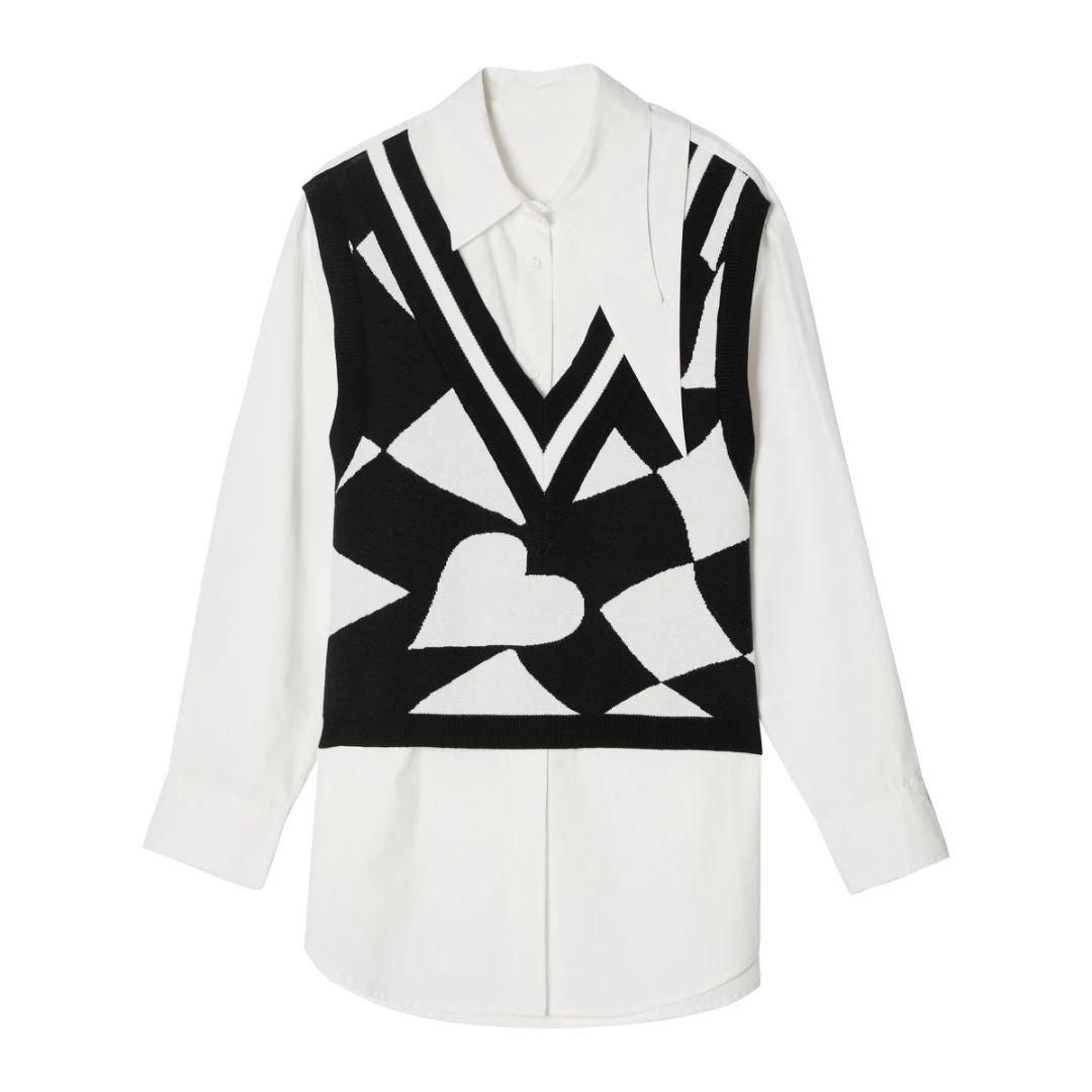 UX4新款拼接两件套衬衫时尚百搭个性款