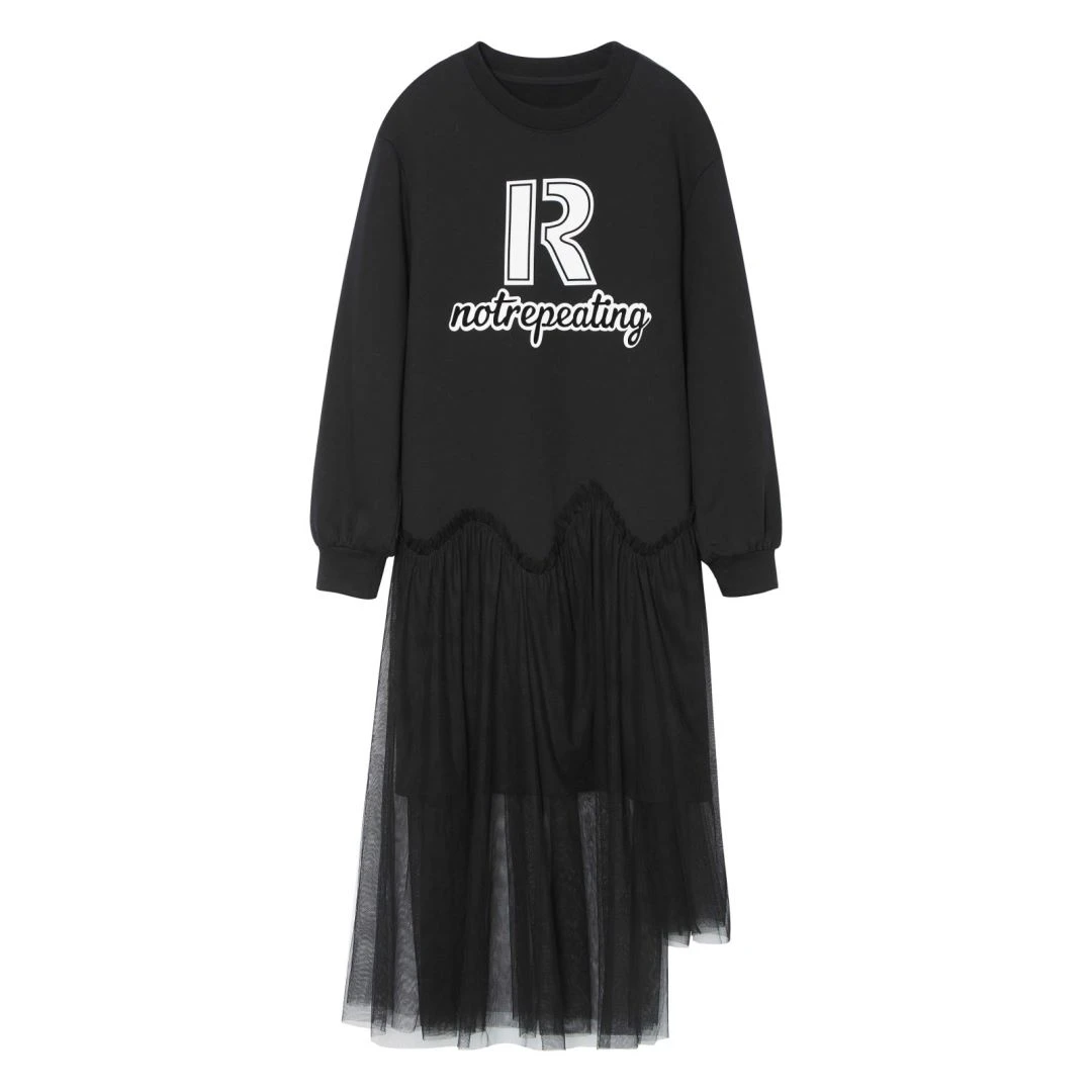 【贝贝专属】UX拼接连衣裙黑色长袖卫衣连衣长裙女