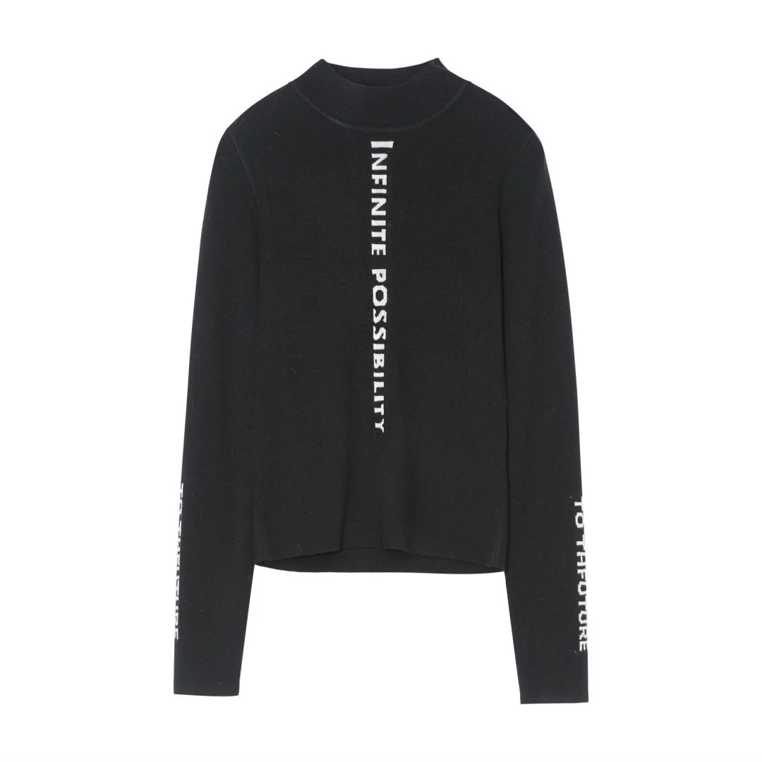 UX黑色字田背头毛杉新款短款修身显瘦休闲百搭长袖毛衫