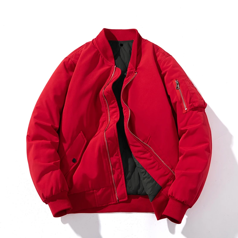 2023新款大红色外套秋冬季MA1飞行员夹克男情侣加厚棉衣棒球棉服