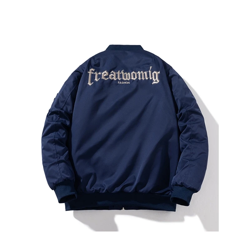 秋冬季美式加厚刺绣棒球服男女情侣装棉服潮牌飞行员夹克棉衣外套