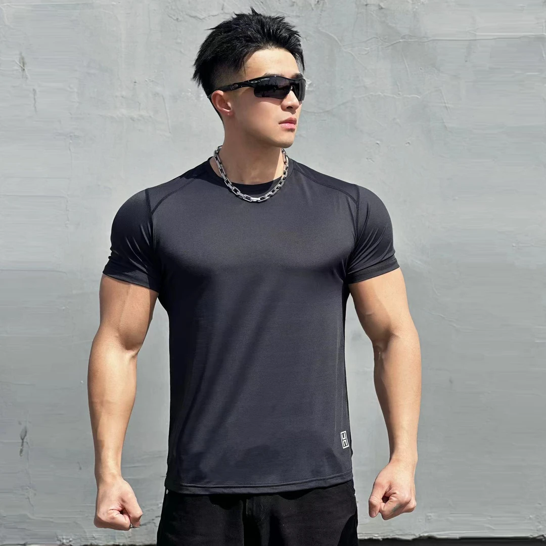 2024速干冰丝短袖男士春夏新款篮球训练跑步健身弹力透气运动T恤