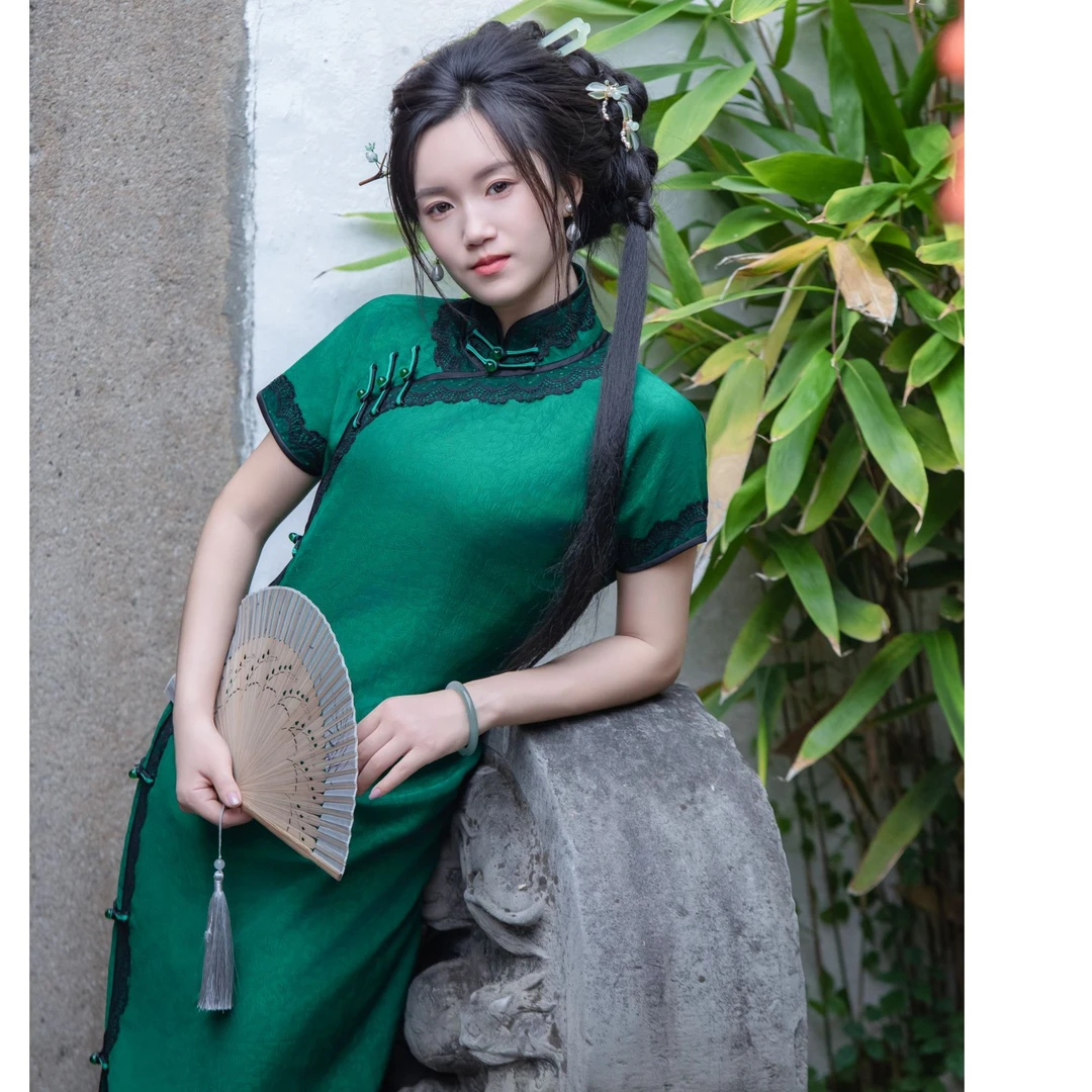 绿野仙踪 楚汉旗袍京派古法纯手工开襟旗袍苏绣旗袍~130cm