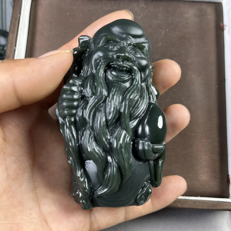 新疆和田玉青玉老寿星收藏玉石福禄寿立体雕刻南极仙翁玉手玩件