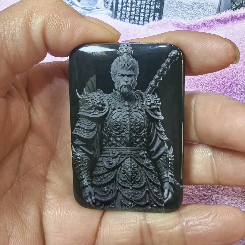 天然老料和田玉青玉黑神话吊坠影雕玉石玉佛像俏色财款挂件巧雕