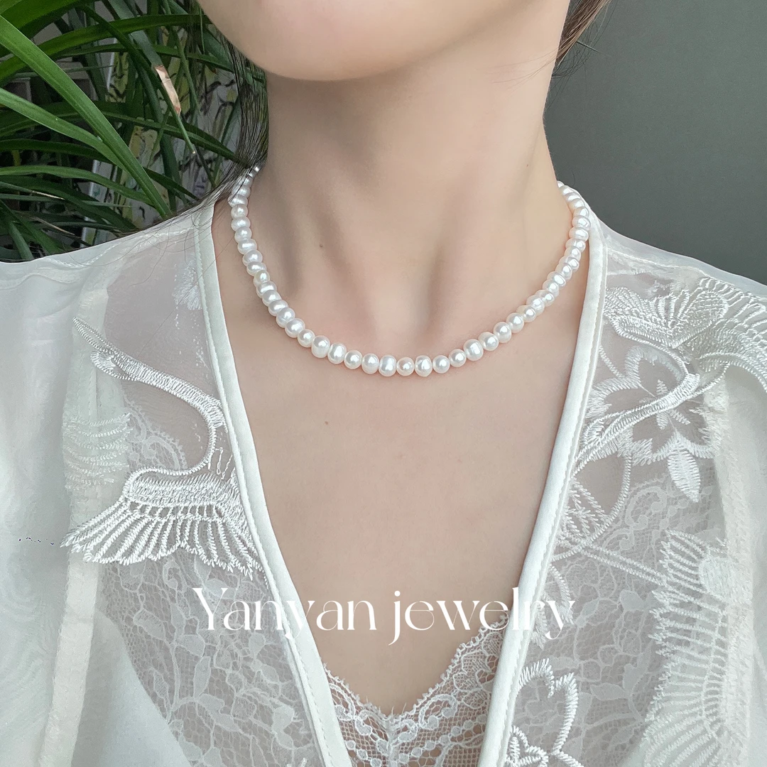 YY5143  S925银算盘珠 天然淡水珍珠项链 小米珠百搭全珠颈饰送礼