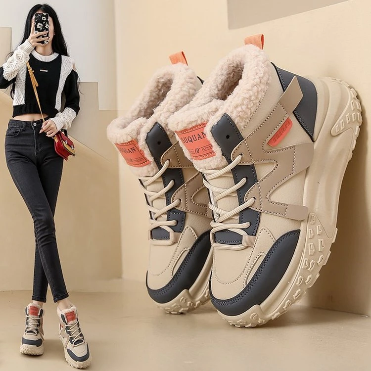 大东姚小众加绒保暖时尚雪地靴女冬季新款东北厚底高帮百搭老爹鞋