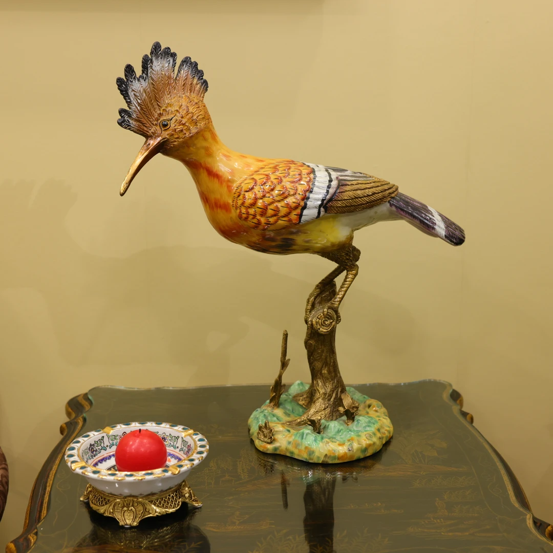 知潇家居/动物摆件系列/戴胜鸟/手工复古/玄关/纯手工手绘/摆件