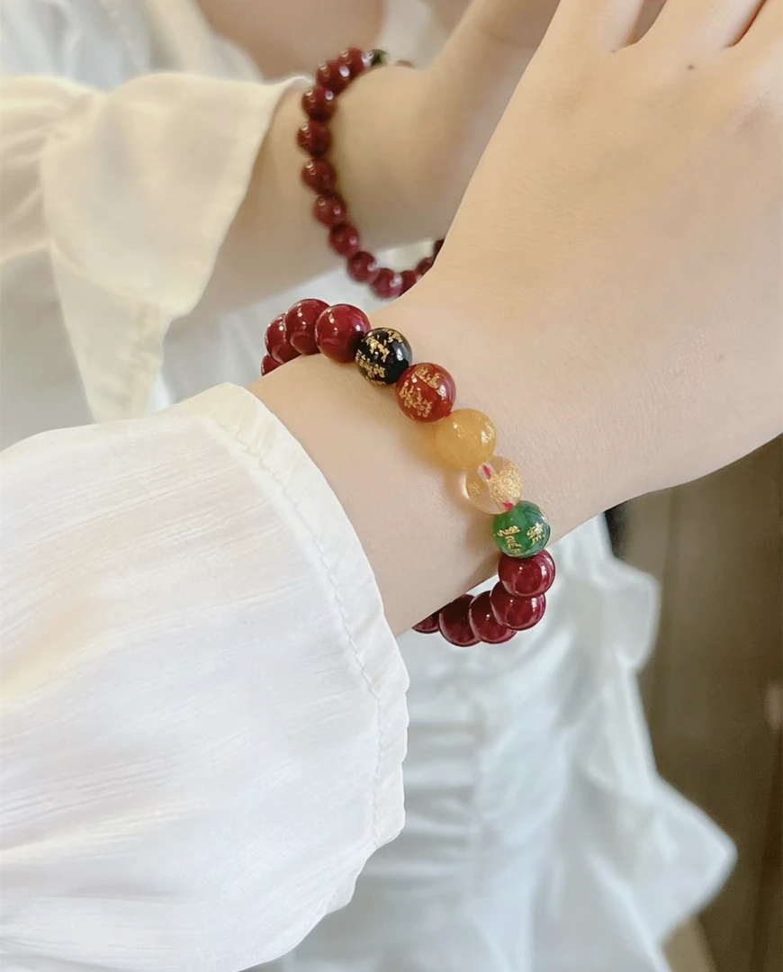 非金属手链 2024 龙年 五路文化气质红色手串