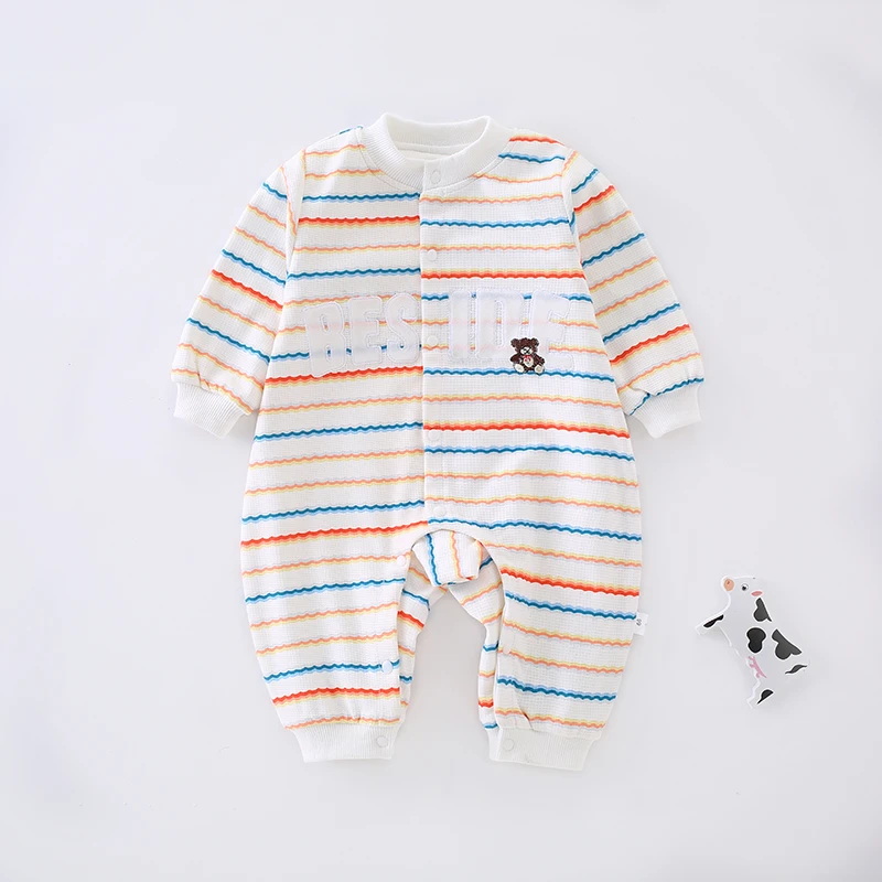 婴儿连体衣春秋潮服双层保暖宝宝哈衣爬服幼儿满月服男女外服