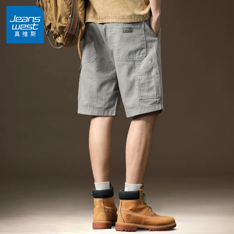 真维斯纯棉休闲短裤男士宽松直筒五分中裤2025夏季新薄款工装裤子