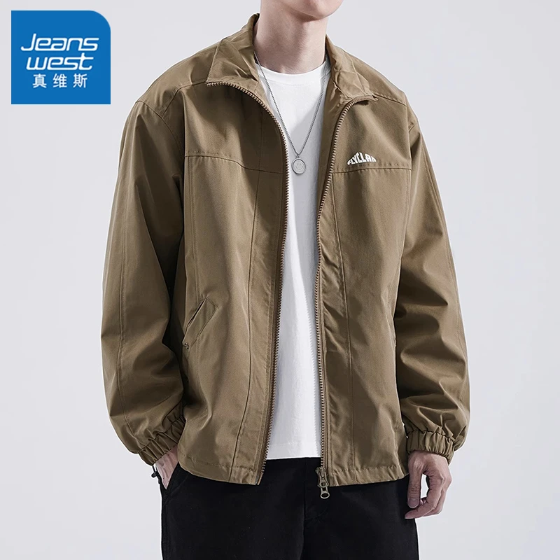 真维斯秋季新款复古工装夹克男士休闲外套宽松大码防风冲锋衣男生