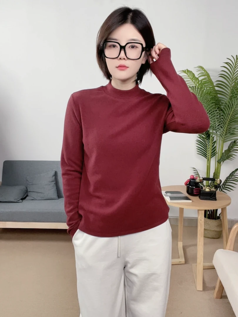 2025秋冬款巨软糯蚕丝羊绒自发热纯色百搭打底衫女士半高领T恤155