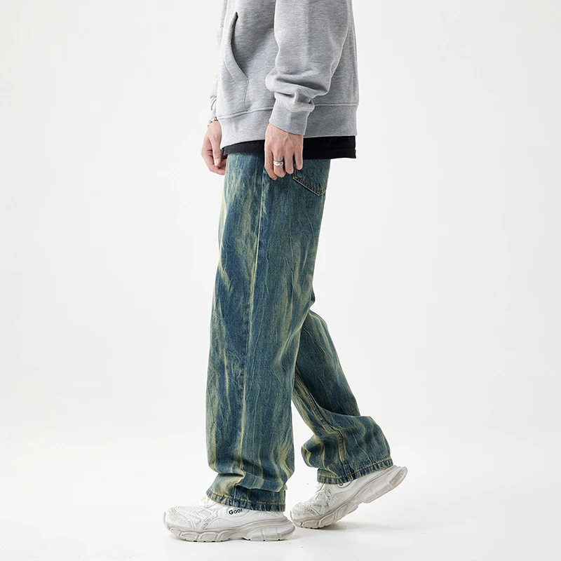 牛仔裤男女同款2024秋季新款黄泥染水洗直筒宽松美式高街休闲长裤