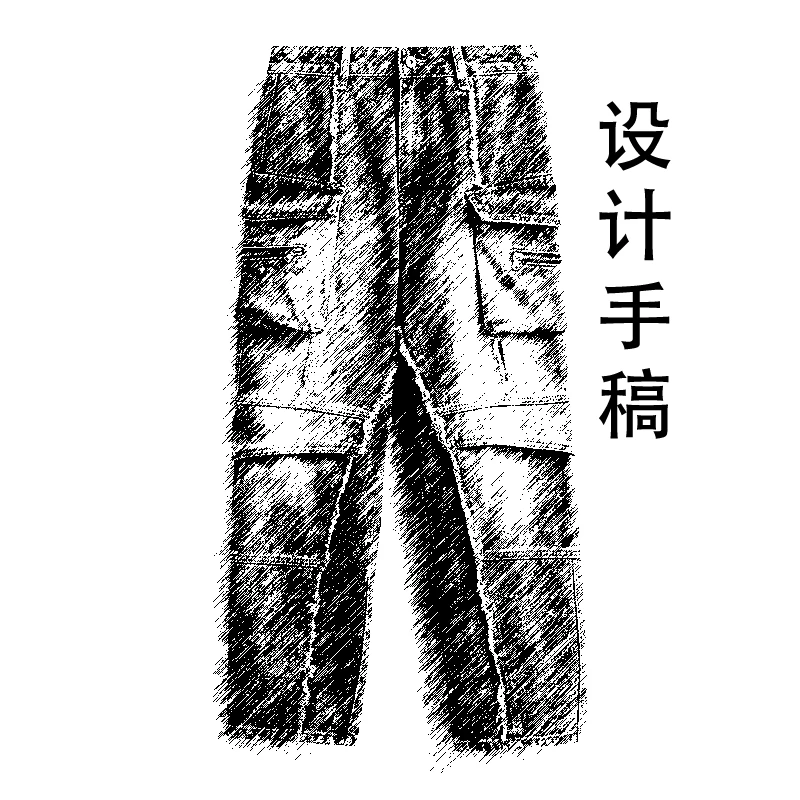 拉链口袋机车牛仔裤秋冬新款垂感个性长裤大码直筒潮流毛边拼接裤
