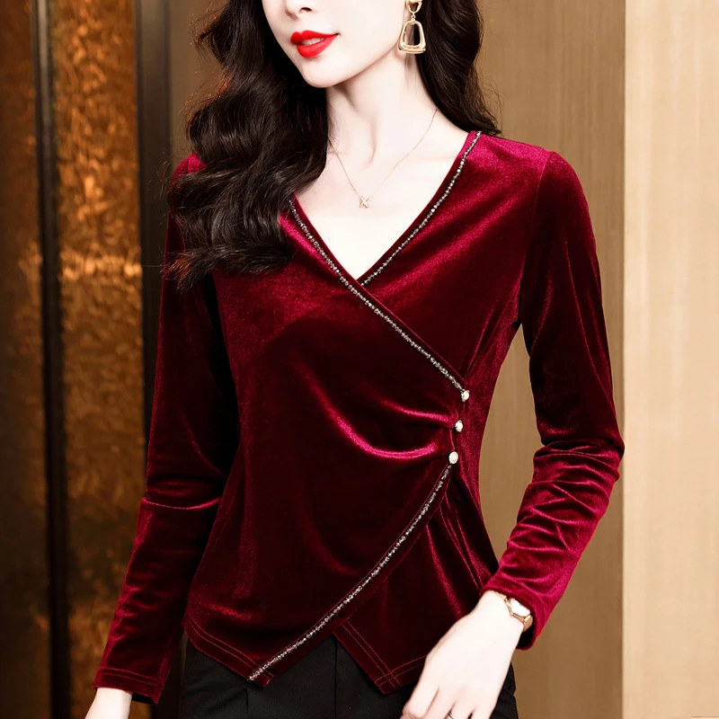 高端金丝绒上衣女秋冬季2025新款欧货小衫长袖T恤内搭打底衫上衣