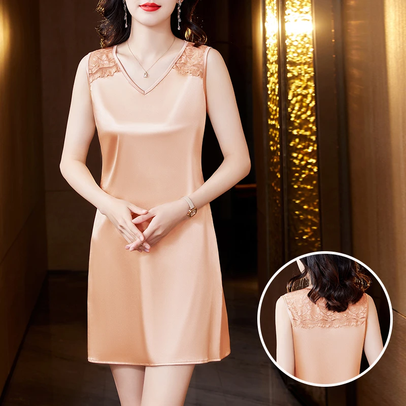 缎面蕾丝吊带裙女2025春夏法式气质V领高级感西装内搭无袖背心裙