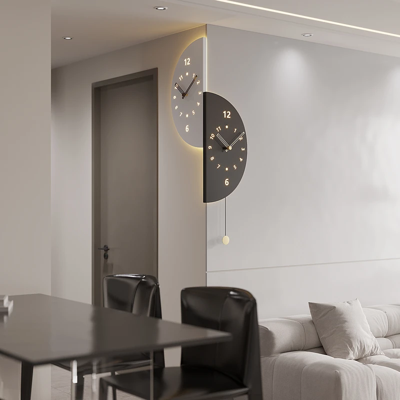 2025新款现代轻奢客厅拐角智能声控静音双面挂钟家用转角网红